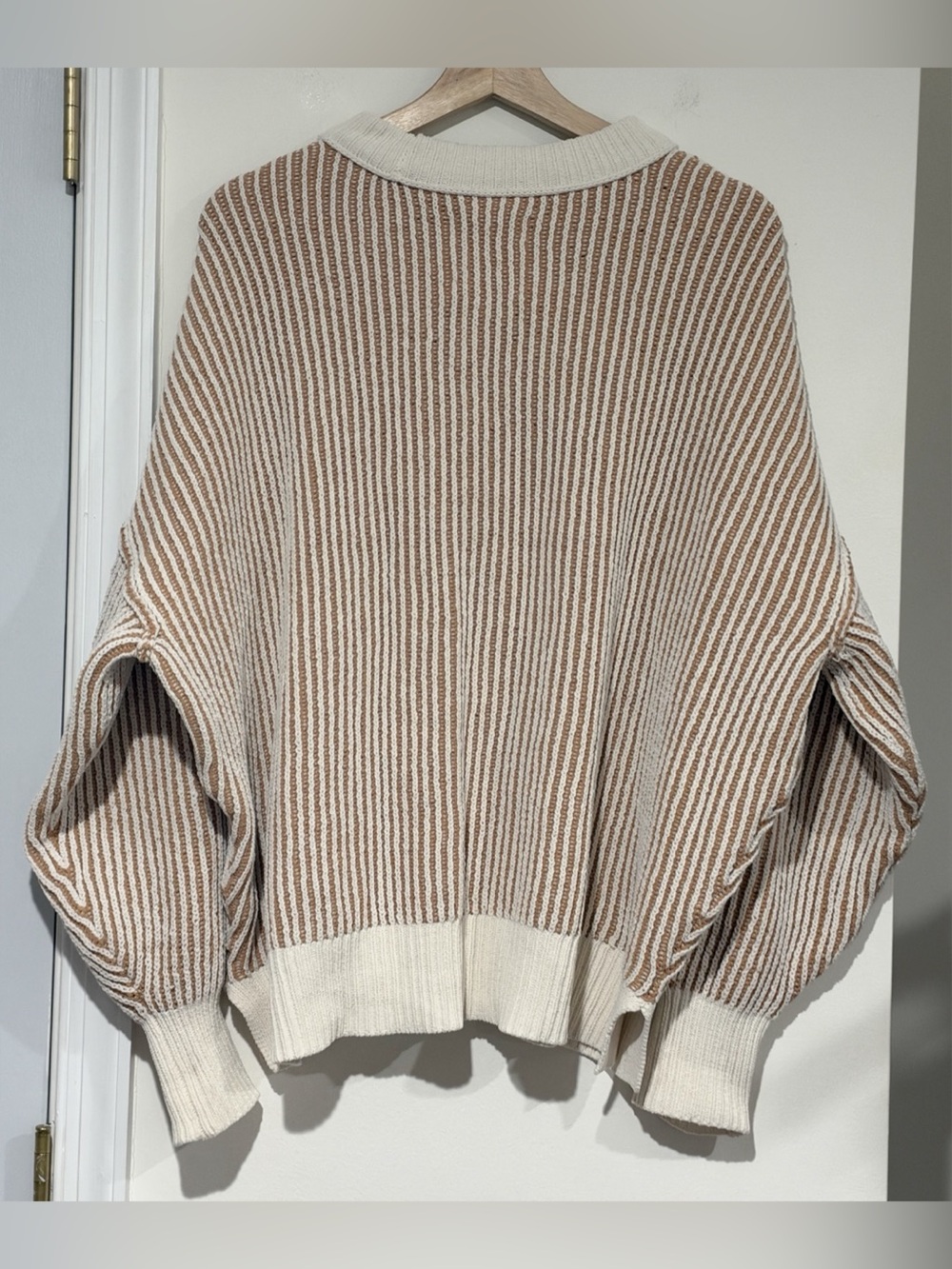Aerie Beyond Chenille Striped Crewneck Sweater Beach Dune - Picture 3 of 8
